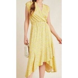 Anthropologie Maeve Fete Wrap Yellow Midi Dress Women's Size Medium
